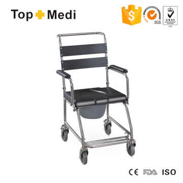 Silla de ruedas con inodoro de acero inoxidable Topmedi, cuatro ruedas con cerradura